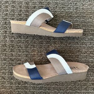 Naot Frankie Slide Sandal in Navy/White/Grey / Size 37 (US 6)